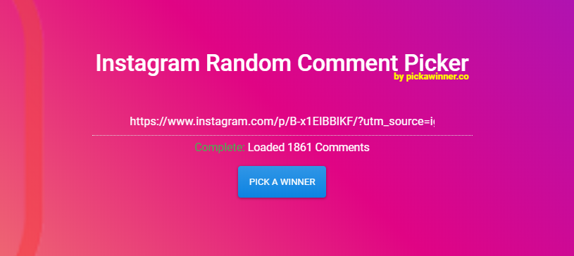 Loading Comments from an instagram post and showing giveaway on instagram is ready.