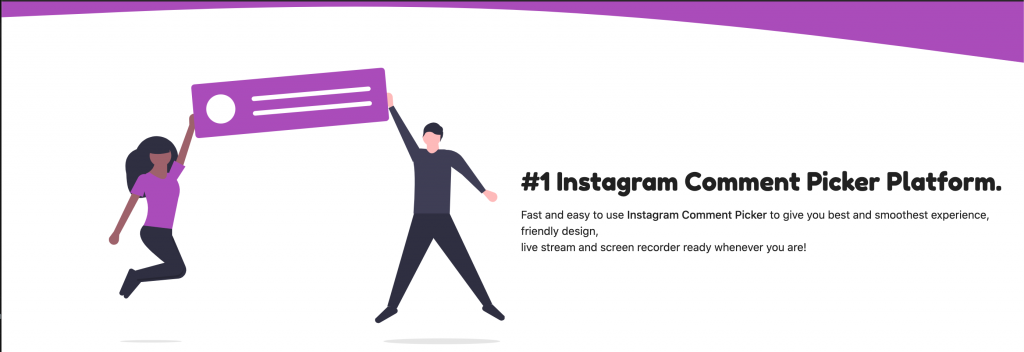 Image of two people holding a comment box with text "#1 Instagram comment picker platform" 